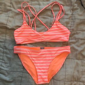 Medium top and small bottom neon pink aerie bikini